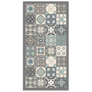 Alfombra Vinílica Baldosa Hidráulica Azul 160 x 230 cm - Antideslizante, Antihongos e Ignífuga para Cocina, Oficina y Salón