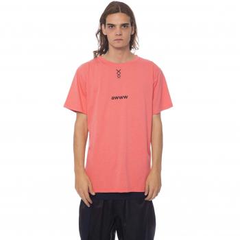 Nicolo Tonetto Round Neck Printed T-Shirt - M, Pink Cotton T-Shirt