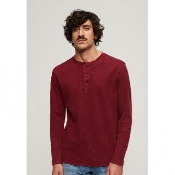 Jersey de Punto Regular Fit Granate para Hombre con Cuello Panadero y Manga Larga
