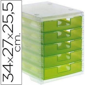 Liderpapel Fichero cajones de sobremesa 340x270x255 mm apilables 5 cajones Verde Kiwi translucido.