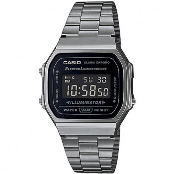 Casio Vintage Digital Stainless Steel Bracelet Watch with Black Dial - Unisex Quartz A168WGG-1B