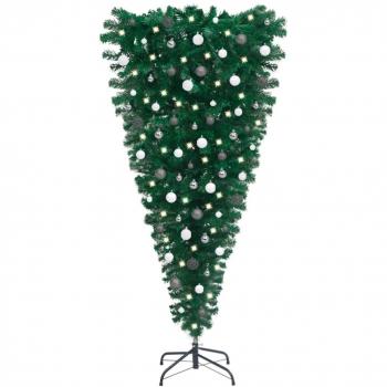 Upside-down Pre-lit Artificial Christmas Tree with Ornaments 150 cm