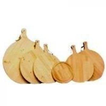 Tabla de cortar redonda de madera con mango de abeto - 34 cm, grosor 1.8 cm