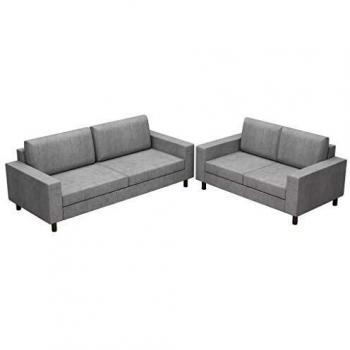 vidaXL Set Sofás 2 Pzs Tela Gris Claro Asiento Sillón Taburete Banquillo Banca