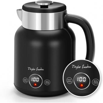 Hervidor de Agua Retro Taylor Swoden Asher 1.7L 2200W, Doble Pared Acero Inoxidable, Temperatura Ajustable, Pantalla LED y Función Mantener Caliente