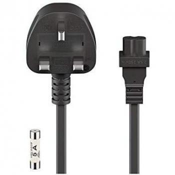 Cabo de alimentación C7 a enchufe británico Tipo G, 1.8 m, negro con fusible