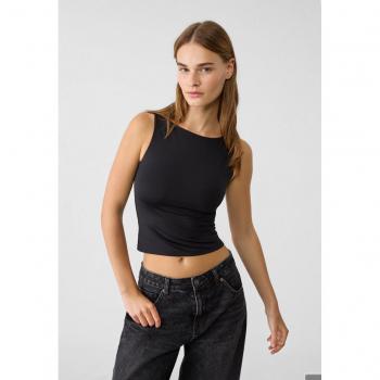 Stradivarius Black Polyamide Boatneck T-shirt XL