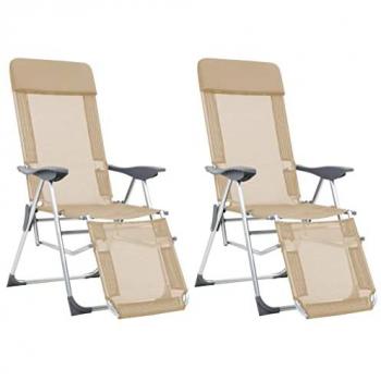 Sillas de camping plegables con reposapiés 2 piezas Textilene crema