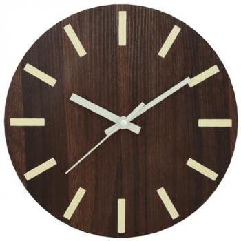 Reloj de pared con escalas y agujas luminosas Ø30 cm, color marrón, ideal para sala de estar, baño y cocina
