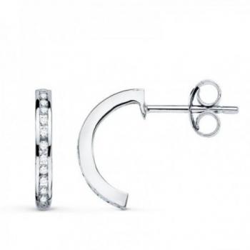 Pendientes de oro blanco 18k para mujer con aros abiertos y diamantes