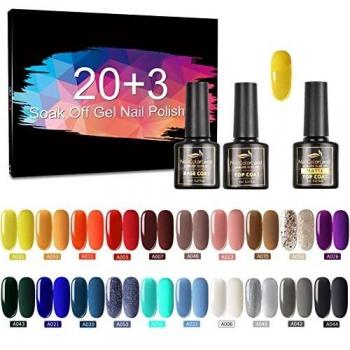 STINLAND 23pcs Esmalte Semipermanente, Pintauñas Semipermanentes Kit Esmalte de Uñas de Gel UV con Base, Top Coat Brillante y Mate, Esmaltes Permanentes para Uñas,8ml