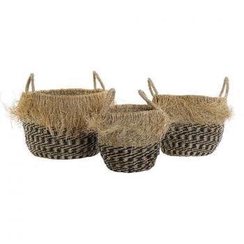 Juego de Cestas DKD Home Decor Colonial Fibra Flecos Set de 3 cestas (40 x 40 x 30 cm)