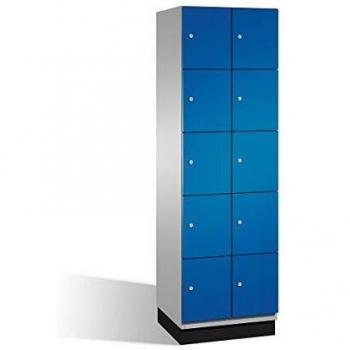 Armario de compartimentos bajo llave Cambio C+P, 2 departamentos, color blanco aluminio y azul cian, puertas de acero, ancho 600 mm