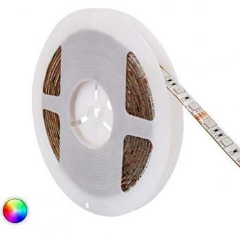 Ledkia Kit Tira LED RGB 12V DC 60LED/m 5m IP65 con Mando, Controlador y Fuente de Alimentación Corte cada 5cm