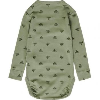 Hummel Bamboo Long Sleeve Baby Bodysuit Oil Green for Boys 0-1 Months