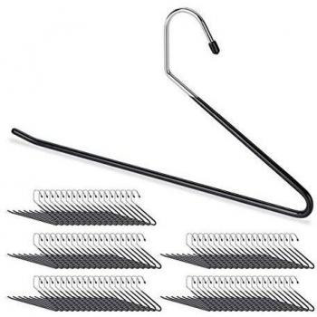 Pack de 100 Perchas Antideslizantes para Pantalones de Metal y PVC, 35 cm, Negro