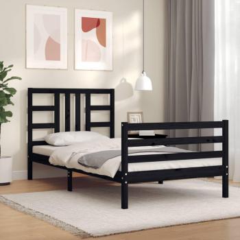 Cama de madera maciza con cabecero negro 90x200 cm