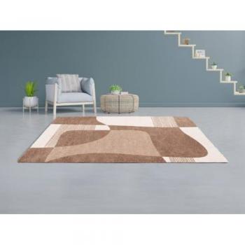 Alfombra Shaggy Abstracta - 160 x 230 cm - Blanco y Marrón - Ruminia
