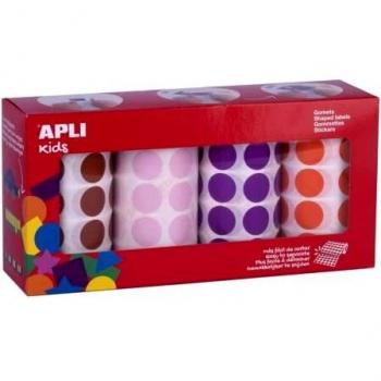 Apli Gomets Redondos Ø 20mm - Pack de 4 Rollos en Colores Surtidos