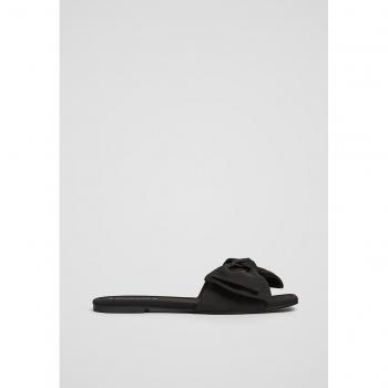 Black Flat Slider Sandals with Bow - Size 8