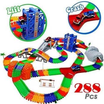 TONZE Pista Coches Juguetes Circuito Coches Pistas Flexibles con 2 Autos Juego Pista Regalos para Infantil Niños Niñas 3 4 5 6 7 Años
