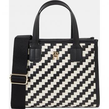 Tommy Hilfiger - Tote mediano blanco y negro con cierre de botón