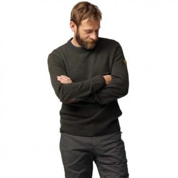 Sudadera Fjällräven Övik Round-neck oliva oscuro - M, Jersey de algodón orgánico, diseño clásico de cuello redondo, color oliva oscuro, ajuste regular, fabricada con materiales sostenibles