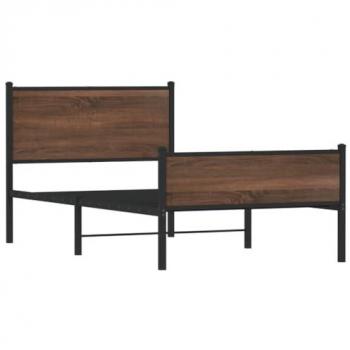 Cama con cabecero y pie de cama metal marrón roble 100x190 cm