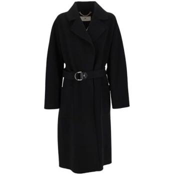 Elisabetta Franchi Women's Black Midi Belted Coat Size 40