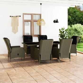 7-Piece Brown Poly Rattan Outdoor Dining Set with Cushions
