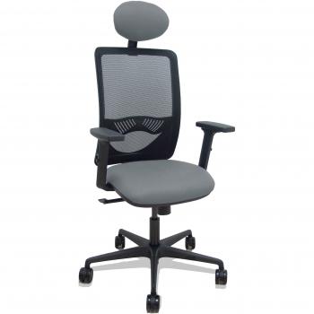 Silla Zulema sincro malla negra asiento bali gris brazos 2D ruedas 65mm cabecero