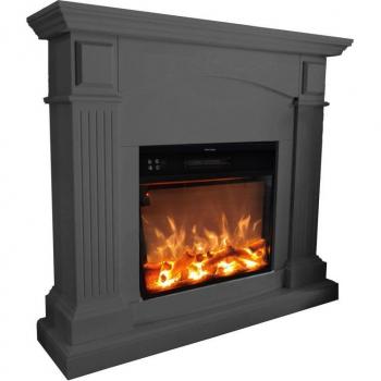 Chimenea Mural Eléctrica Fuego Galia Gris 1500w con Mando a Distancia y Efecto Llama LED