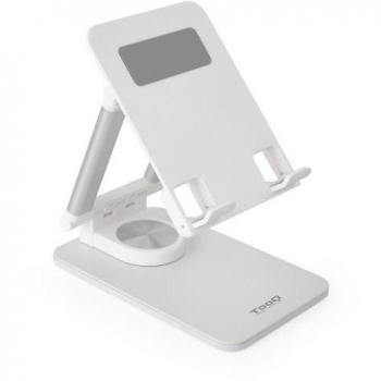 TooQ - Soporte de Sobremesa Ajustable para Móvil o Tablet de hasta 12,9 Blanco