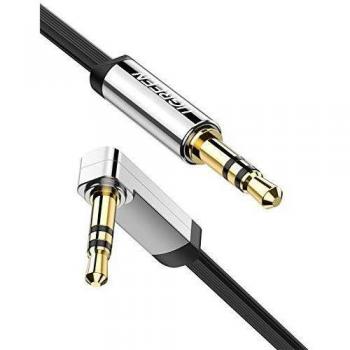 UGREEN Cable Audio Estéreo 3.5 mm, Cable Plano Jack Macho a Macho con Conector de 90º, Cable Auxiliar para Radio del Coche, Auriculares, Altavoces, Reproductor MP3, TV, PC, Móvil, iPhone iPod, 2Metros