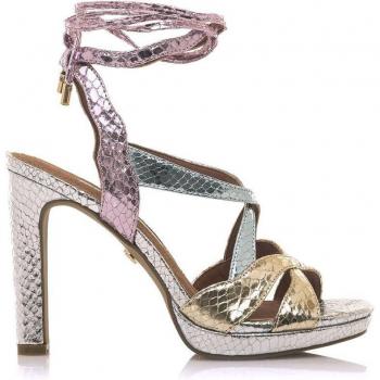 Sandalias de tacón mujer 68367 plata con cierre lazo y puntera redonda