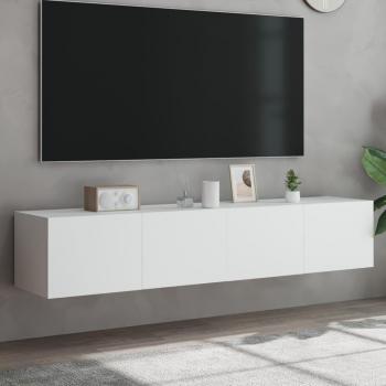 Mueble de TV de pared con luces LED 2 uds, color blanco, dimensiones 80x35x31 cm, diseño moderno para salón