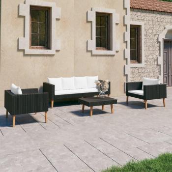 4-Piece Black Poly Rattan Garden Lounge Set with Cushions