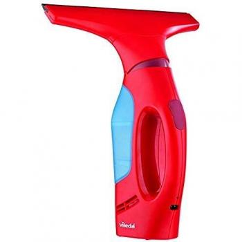 Vileda Windomatic - Aspirador de ventanas con labio de goma, limpiacristales con cabezal flexible y depósito de agua, aspiración vertical y horizontal, medidas 17,5x12x32 cm, color rojo
