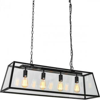 Lámpara colgante industrial y retro Laverno Negro mate, 4 luces, E27