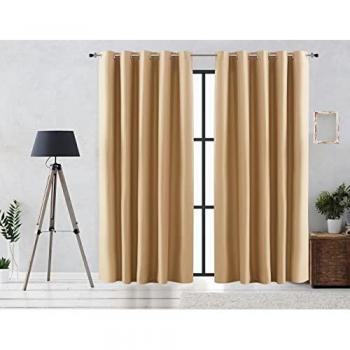 Cortina Rústica Beige 300x255 cm, Oscurante Lisa con Ojales Metálicos y Efecto Lona