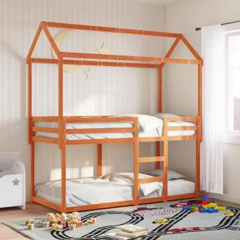 Cama litera con techo de madera maciza de pino marrón 80x200 cm