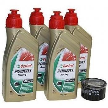Cambio de aceite Set 4 litros Castrol SAE 10 W de 50 Power 1 Racing 4 del Incluye Filtro de aceite HiFlo hf164 para BMW C 600 F 650 800 R 1200 K 1600, Husqvarna TR 650