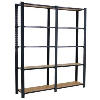 Estantería Industrial Simon Rack OFFICLICK 5/300, 2 Módulos, 2100x1600x300 mm, 5 Alturas, Bandejas de Madera OSB, Color Antracita/Bra