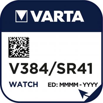 Pila Botón Varta SR41 1.55V Óxido de Plata 38mAh LR41/V384 Equivalente a V392 (1 Unidad/Blíster)