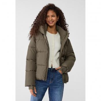 Stradivarius Basic Hooded Puffer Jacket - Khaki Green - Women's Large