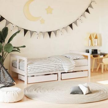 Estructura cama infantil y cajones de madera de pino blanco 80x160 cm