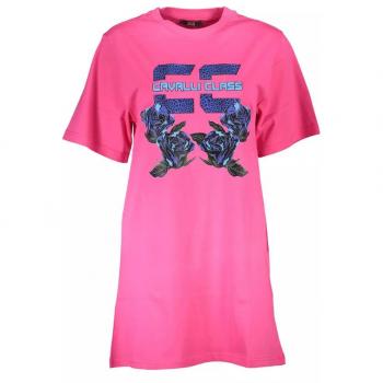 Cavalli Class Pink Cotton Dress - XL, Short Dresses, female, Pink, Size: XL Elegant Pink Cotton Dress with Stylish Print