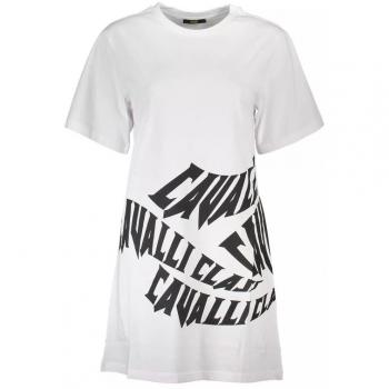 Cavalli Class White Cotton Short Sleeve Dress - Size M
