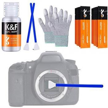 K&F Concept - Kit de Limpieza Sensor APS-C 16mm*16+ 20ml Limpiador Líquido+Guantes Antiestáticos para Camara Reflex Foto, Cleaning Kit para Objetivos/Canon/Sony/Nikon/Sony, Bastones Envasados al Vacío