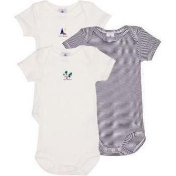 Pijama Petit Bateau A09YL X3 para niño, pack de 3 bodies de manga corta en color verde almendra